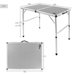 AKTIVE - Table De Camping Pliante, Réglable En 2 Hauteurs, 90x60x40/70 Cm, Gris 10 AKTIVE - Table De Camping Pliante, Réglable En 2 Hauteurs, 90x60x40/70 Cm, Gris -Plein Air Camping Magasin aktive table de camping pliante reglable en 2 hauteurs 90x60x4070 cm gris 3