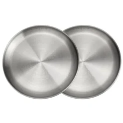 Assiette Plate De Camping | Diamètre Env. 23 Cm | Acier Inox | 2 Assiettes