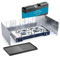 Set Réchaud à Gaz 2 Feux - Skandika Brann - Camping - Allumage Piezo - Mallette